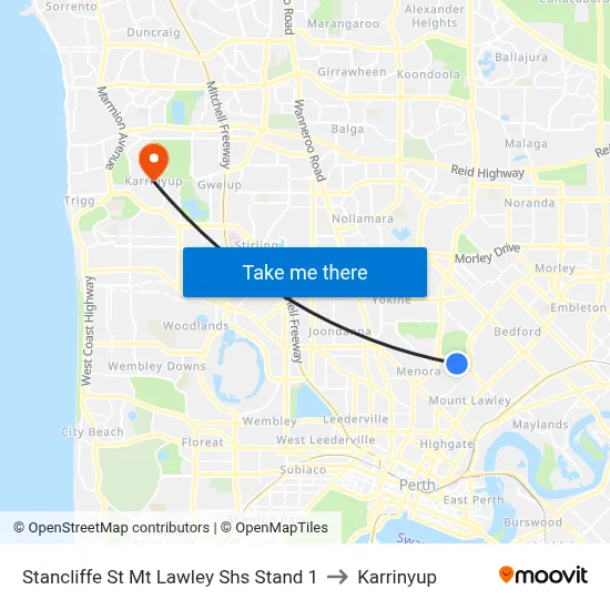 Stancliffe St Mt Lawley Shs Stand 1 to Karrinyup map