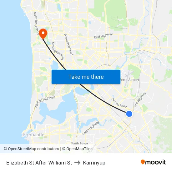 Elizabeth St After William St to Karrinyup map