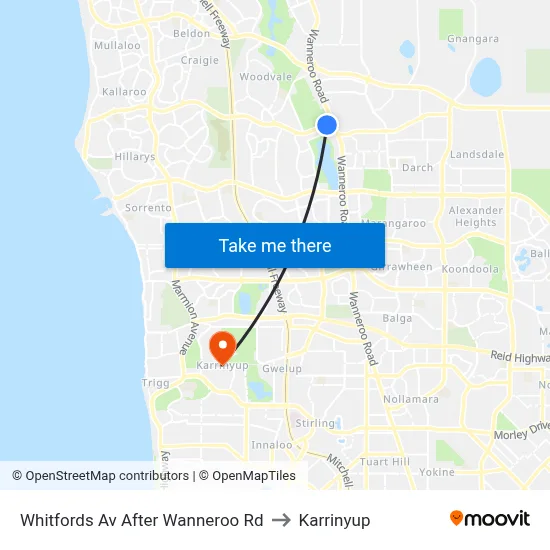 Whitfords Av After Wanneroo Rd to Karrinyup map
