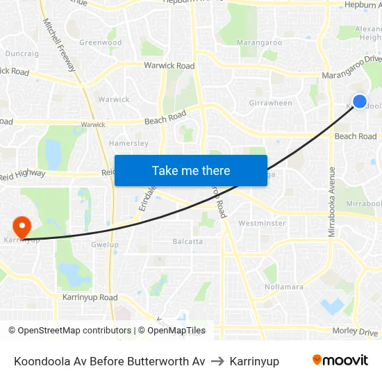 Koondoola Av Before Butterworth Av to Karrinyup map