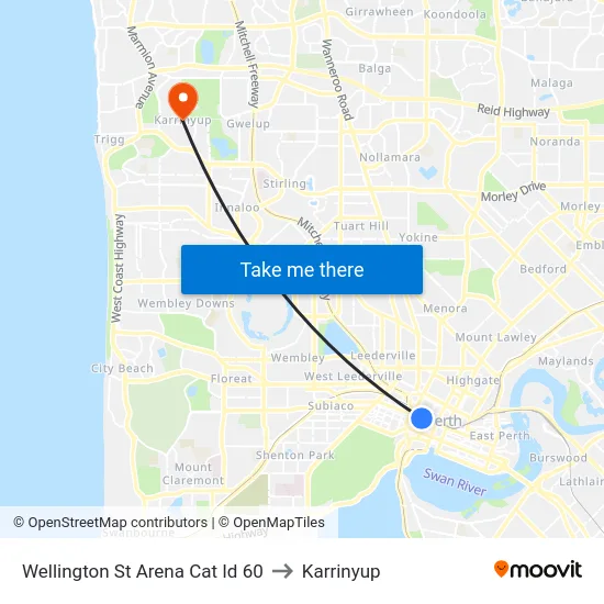 Wellington St Arena Cat Id 60 to Karrinyup map