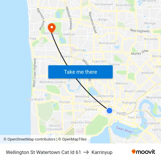 Wellington St Watertown Cat Id 61 to Karrinyup map