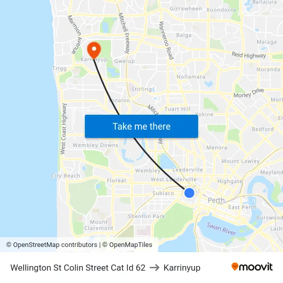 Wellington St Colin Street Cat Id 62 to Karrinyup map