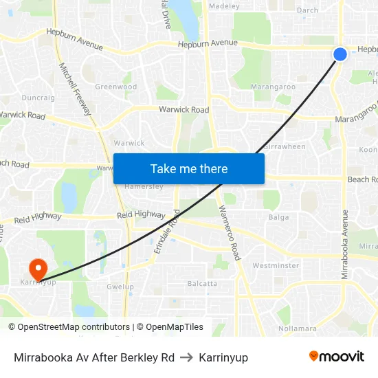 Mirrabooka Av After Berkley Rd to Karrinyup map