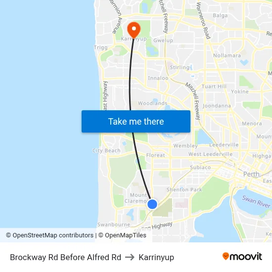 Brockway Rd Before Alfred Rd to Karrinyup map