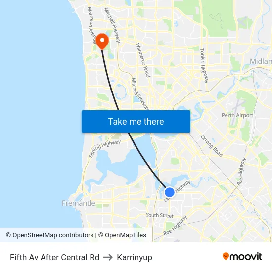 Fifth Av After Central Rd to Karrinyup map