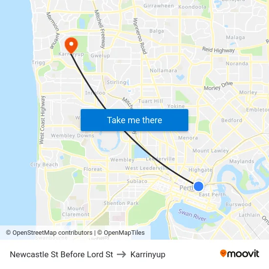 Newcastle St Before Lord St to Karrinyup map