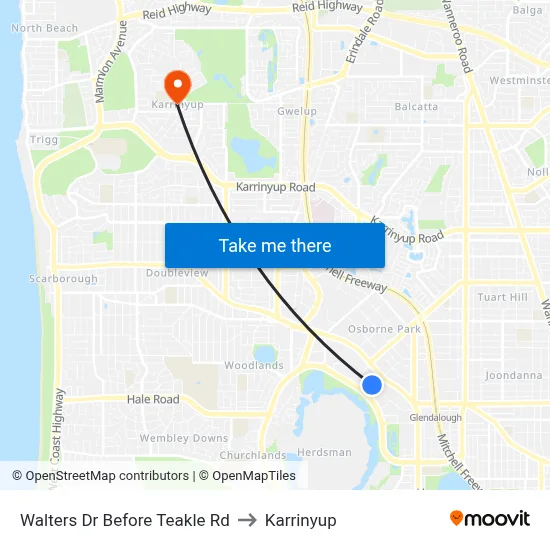 Walters Dr Before Teakle Rd to Karrinyup map