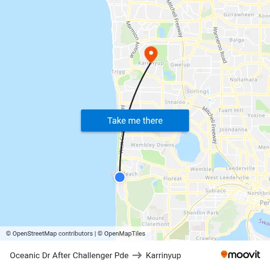 Oceanic Dr After Challenger Pde to Karrinyup map