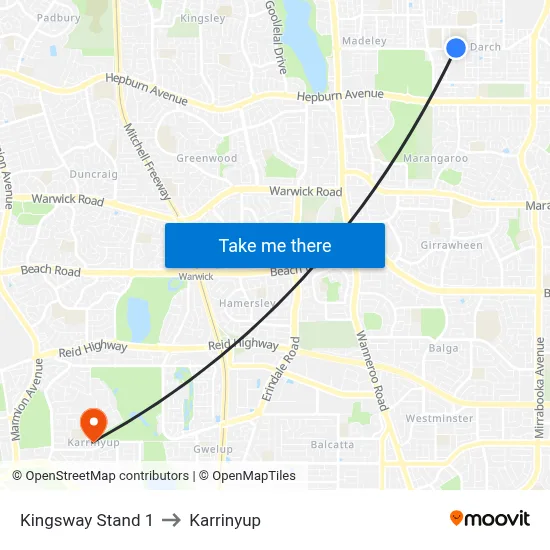 Kingsway   Stand 1 to Karrinyup map