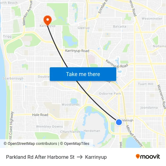 Parkland Rd After Harborne St to Karrinyup map