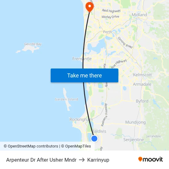 Arpenteur Dr After Usher Mndr to Karrinyup map