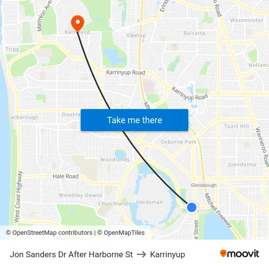 Jon Sanders Dr After Harborne St to Karrinyup map