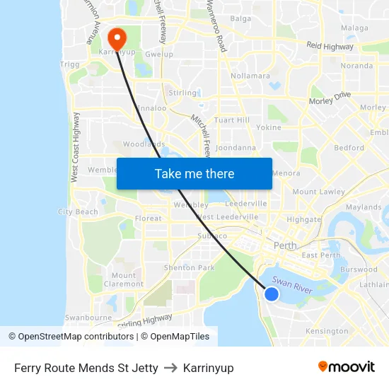 Ferry Route Mends St Jetty to Karrinyup map