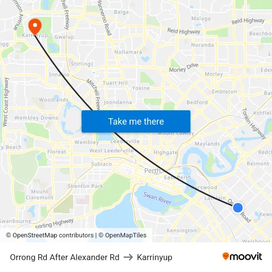 Orrong Rd After Alexander Rd to Karrinyup map