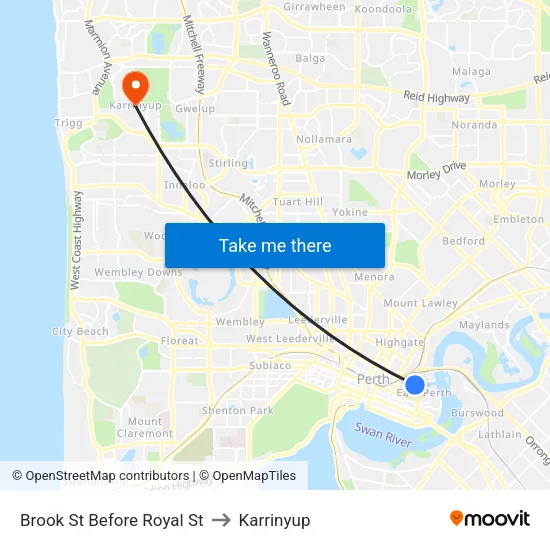 Brook St Before Royal St to Karrinyup map