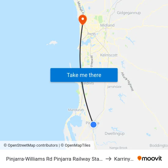 Pinjarra-Williams Rd Pinjarra Railway Station to Karrinyup map