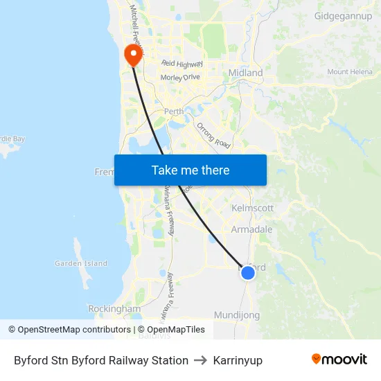 Byford Stn Byford Railway Station to Karrinyup map