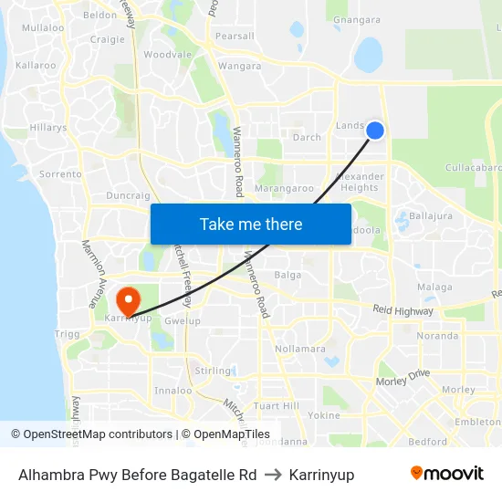 Alhambra Pwy Before Bagatelle Rd to Karrinyup map