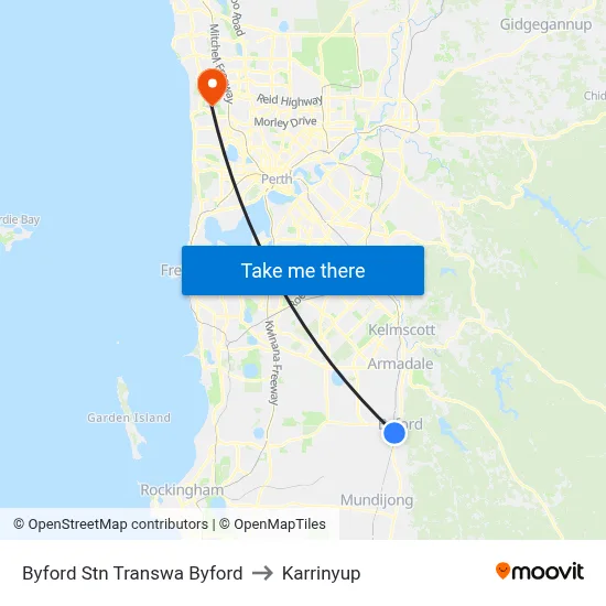 Byford Stn Transwa Byford to Karrinyup map