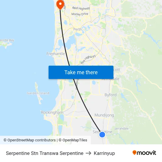 Serpentine Stn Transwa Serpentine to Karrinyup map
