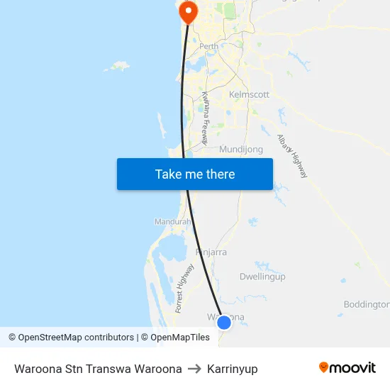 Waroona Stn Transwa Waroona to Karrinyup map