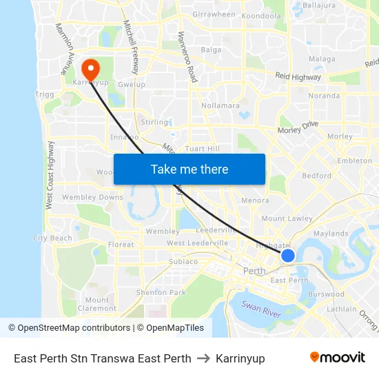 East Perth Stn Transwa East Perth to Karrinyup map