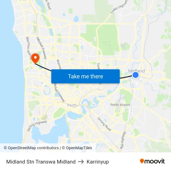Midland Stn Transwa Midland to Karrinyup map