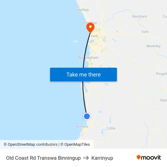 Old Coast Rd Transwa Binningup to Karrinyup map