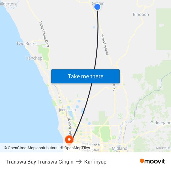 Transwa Bay Transwa Gingin to Karrinyup map