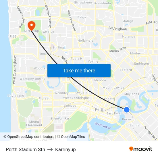 Perth Stadium Stn to Karrinyup map