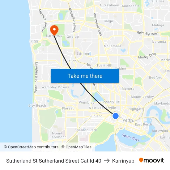 Sutherland St Sutherland Street Cat Id 40 to Karrinyup map