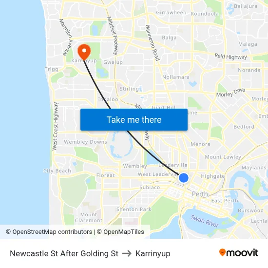 Newcastle St After Golding St to Karrinyup map