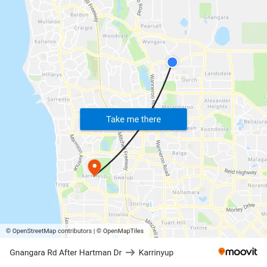 Gnangara Rd After Hartman Dr to Karrinyup map