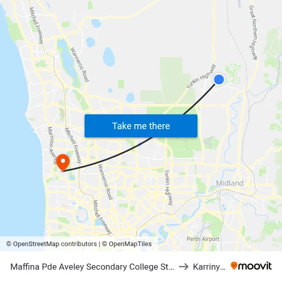 Maffina Pde Aveley Secondary College Stand 3 to Karrinyup map