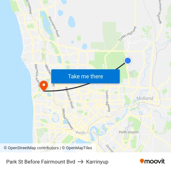 Park St Before Fairmount Bvd to Karrinyup map