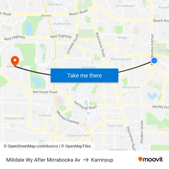 Milldale Wy After Mirrabooka Av to Karrinyup map