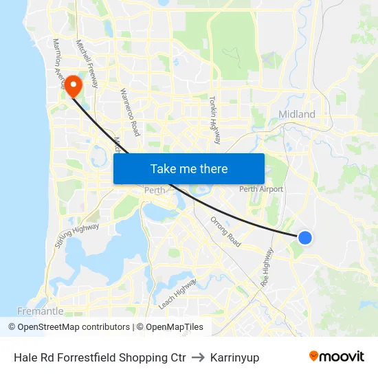 Hale Rd Forrestfield Shopping Ctr to Karrinyup map