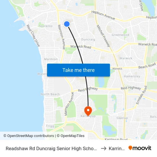 Readshaw Rd Duncraig Senior High School Stand 4 to Karrinyup map