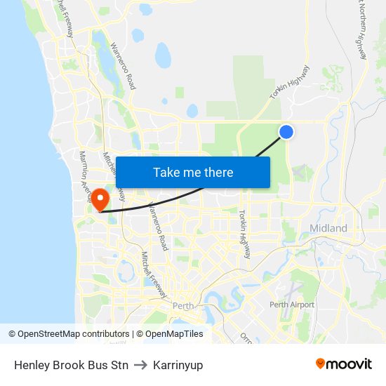 Henley Brook Bus Stn to Karrinyup map