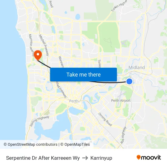Serpentine Dr After Karreeen Wy to Karrinyup map