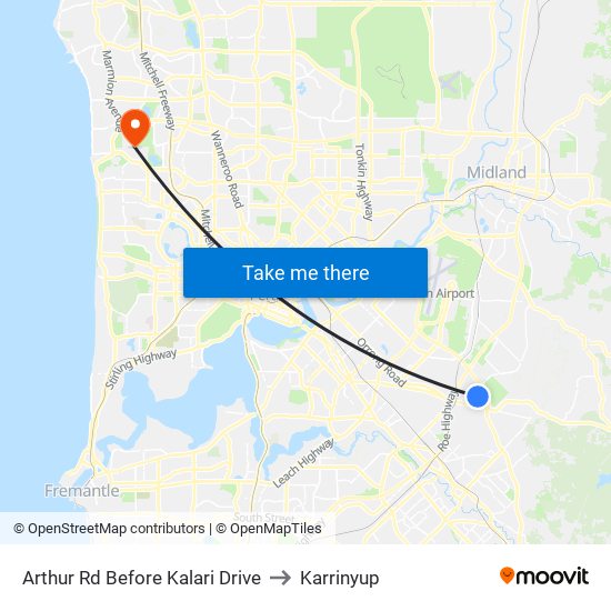 Arthur Rd Before Kalari Drive to Karrinyup map