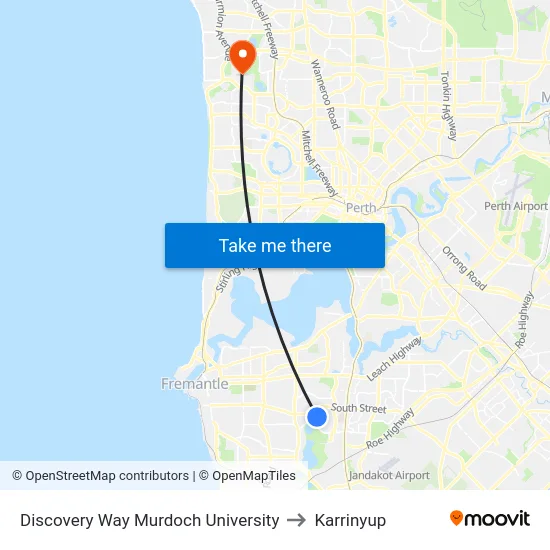 Discovery Way Murdoch University to Karrinyup map