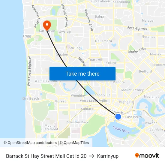 Barrack St Hay Street Mall Cat Id 20 to Karrinyup map