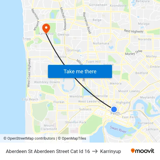 Aberdeen St Aberdeen Street Cat Id 16 to Karrinyup map