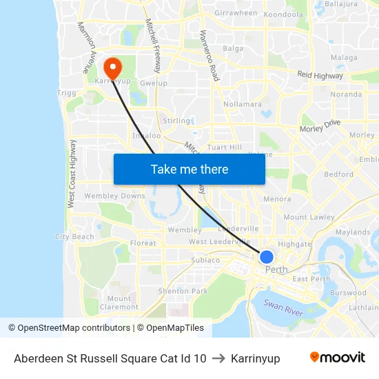 Aberdeen St Russell Square Cat Id 10 to Karrinyup map