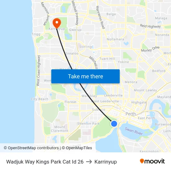 Wadjuk Way Kings Park Cat Id 26 to Karrinyup map