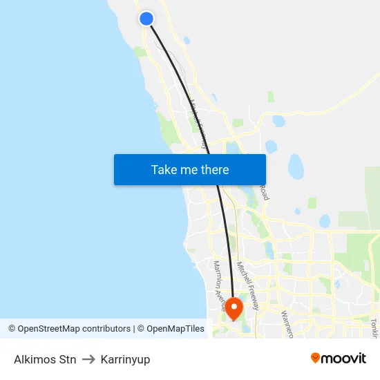 Alkimos Stn to Karrinyup map