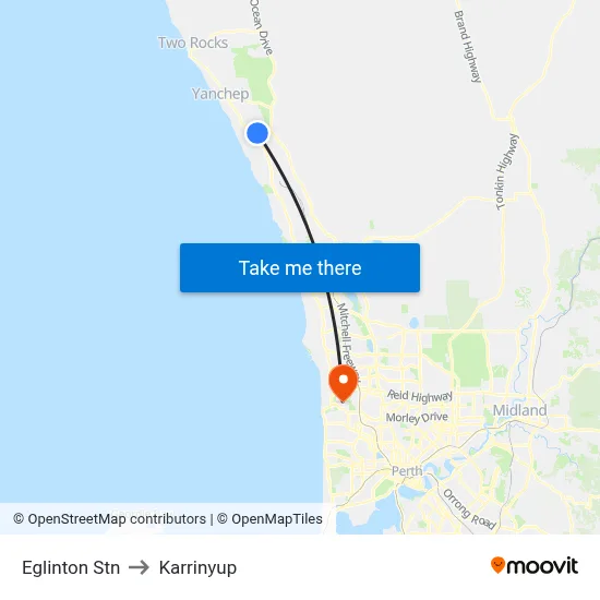 Eglinton Stn to Karrinyup map