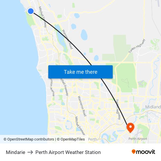 Mindarie to Perth Airport Weather Station map
